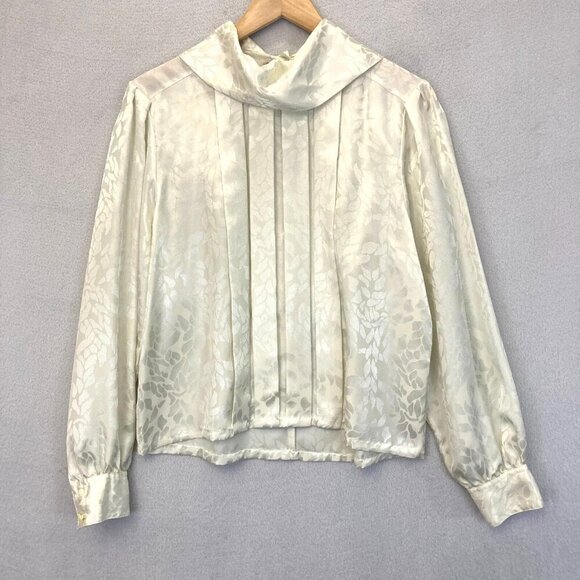 VINTAGE Laura & Jayne Satin Blouse Size 12 Pleated White 80s Office Traditional - Picture 1 of 14